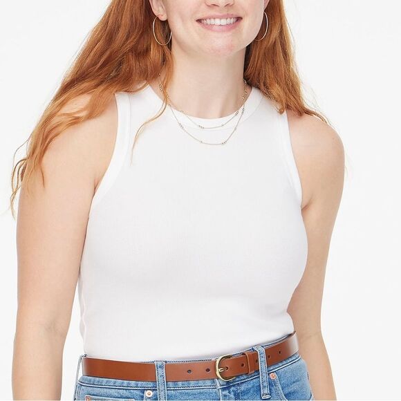 J Crew Factory NWT Ribbed High Neck Tank Top Size Medium in White - Picture 1 of 5